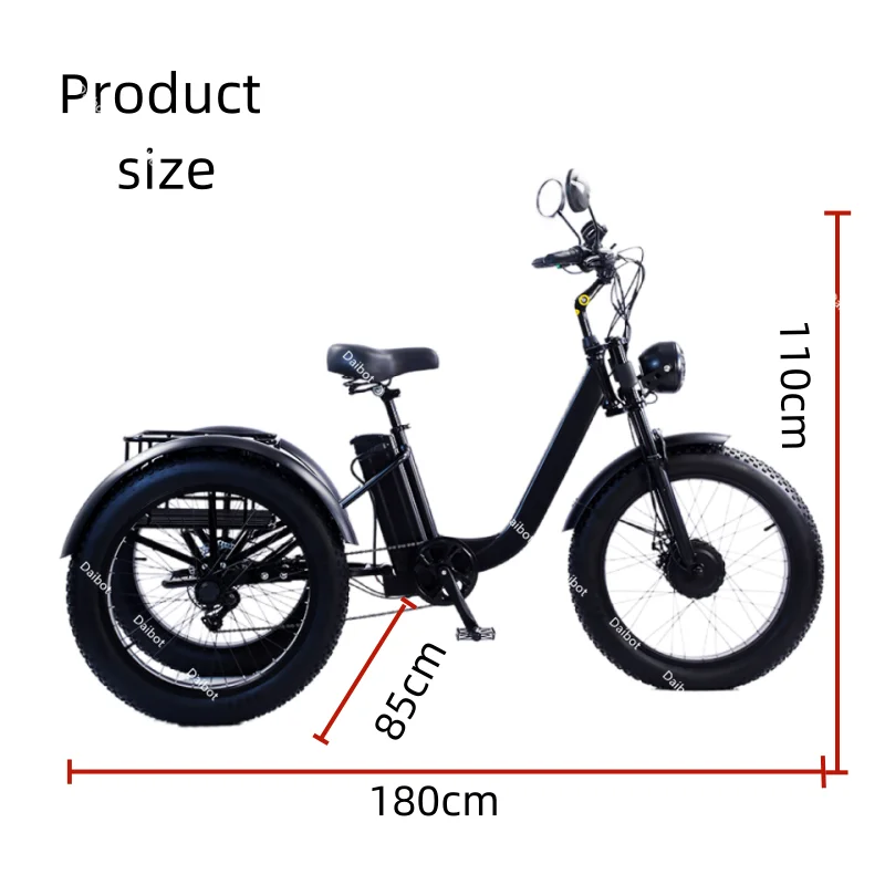 Beach Camp Electric Fat Bike 24 Inch Three Wheel Electric Bicycle Powerful Snow Mountain Electric Bike Adult Men's Women's