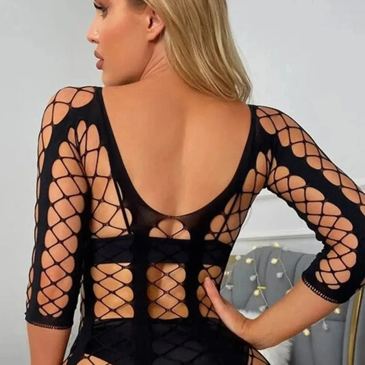 Beach Camp Women's Bathing Suit Cover Ups Long Sleeve Swim Beach Top Sexy Outfits Hollow Out Sheer Mesh Bodycon Mini Dress Summer