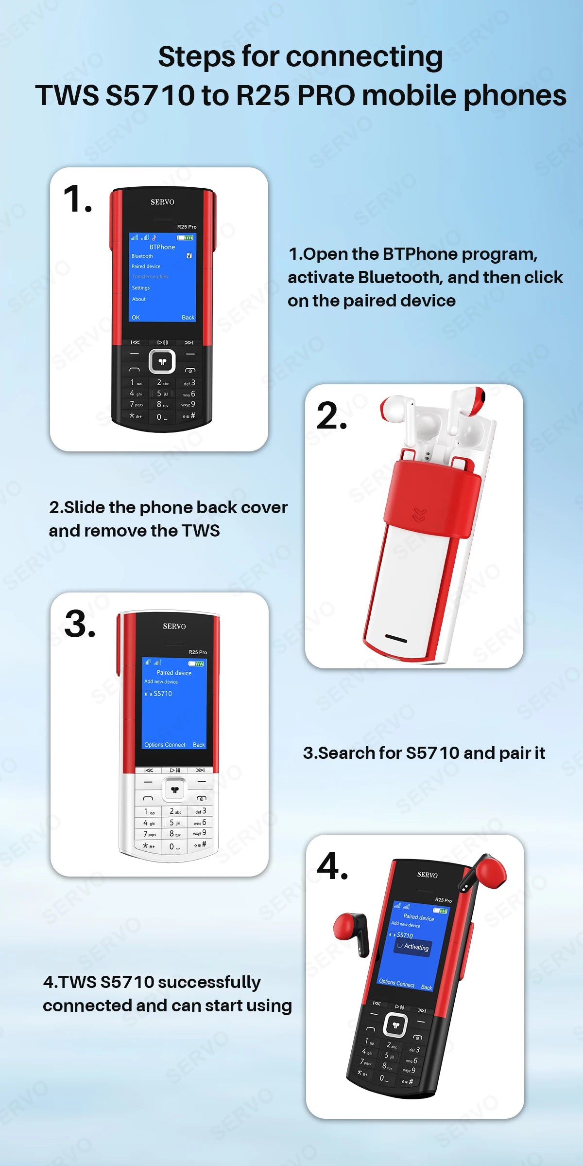 SERVO R25 PRO Button Mobile Phone Built-in TWS Earphones Dual SIM Standby Speed Dial Blacklist FM Radio 2G GSM Feature Cellphone