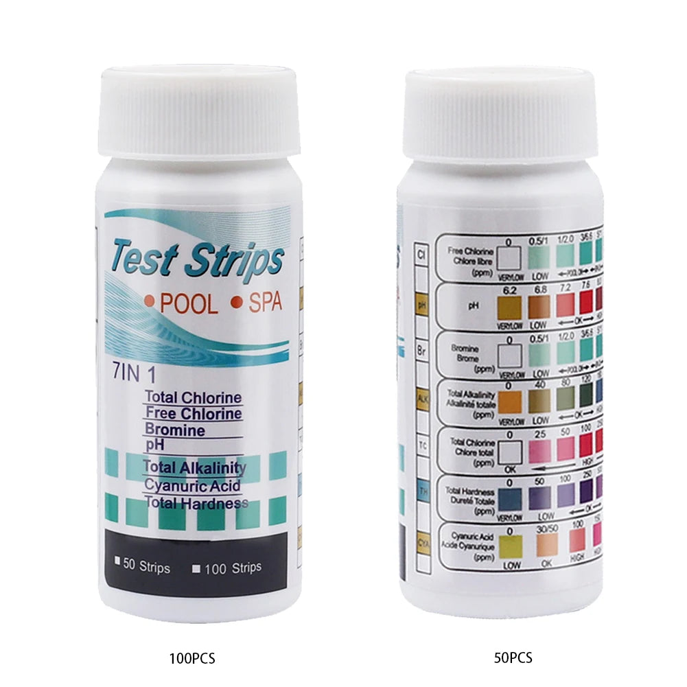 7 in 1 Swimming Pool PH Test Paper Multipurpose Chlorine/PH/Hardness/Bromine Test Strips Swimming Pool Water Tester Paper