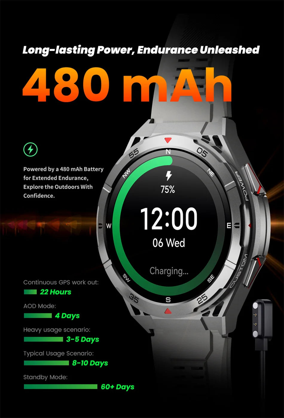 Beach Camp Swim Smartwatch Outdoor GPS Watch Sports Fitness Tracker Health Military Waterproof Watch BT5.3 Call Smart Watch for Android iOS