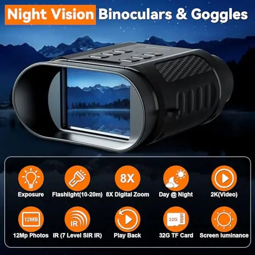 Night Vision Binoculars, FHD Infrared Hunting Night Vision 8X Digital Zoom, Night-Vision Scope  Hunting Camping Save Photo Video