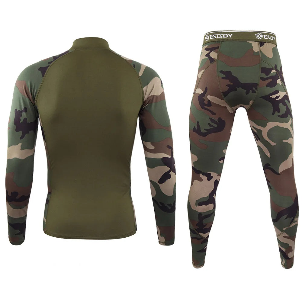 Beach Camp New Outdoor Sports Underwear Camo Training Long-Sleeved Tops + Pants Suit Fitness Camping Army Hiking Hunting Underwear Clothes