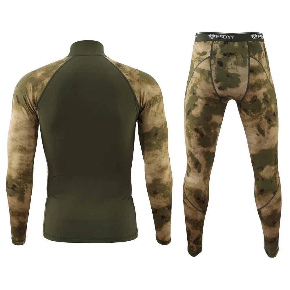 Beach Camp New Outdoor Sports Underwear Camo Training Long-Sleeved Tops + Pants Suit Fitness Camping Army Hiking Hunting Underwear Clothes