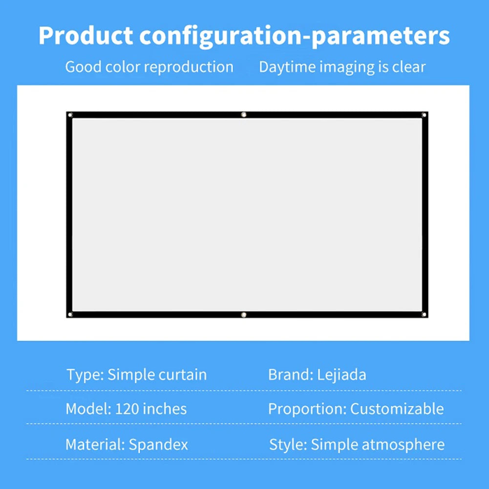 Beach Camp Portable Translucent Projector Screen Simple Curtain 16:9 Movies Game Anti-Light 60-150inch Projection Screen for Home Outdoor