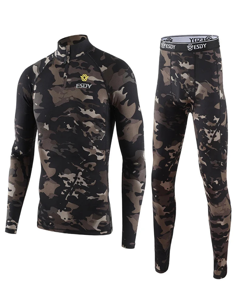 Beach Camp New Outdoor Sports Underwear Camo Training Long-Sleeved Tops + Pants Suit Fitness Camping Army Hiking Hunting Underwear Clothes