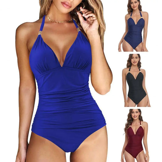 Beach Camp Women Swimwear High Waist Sleeveless Padded Bathing Suit One-piece Dress Up Lady Bikini Set Breathable Washable Female Swimsuit