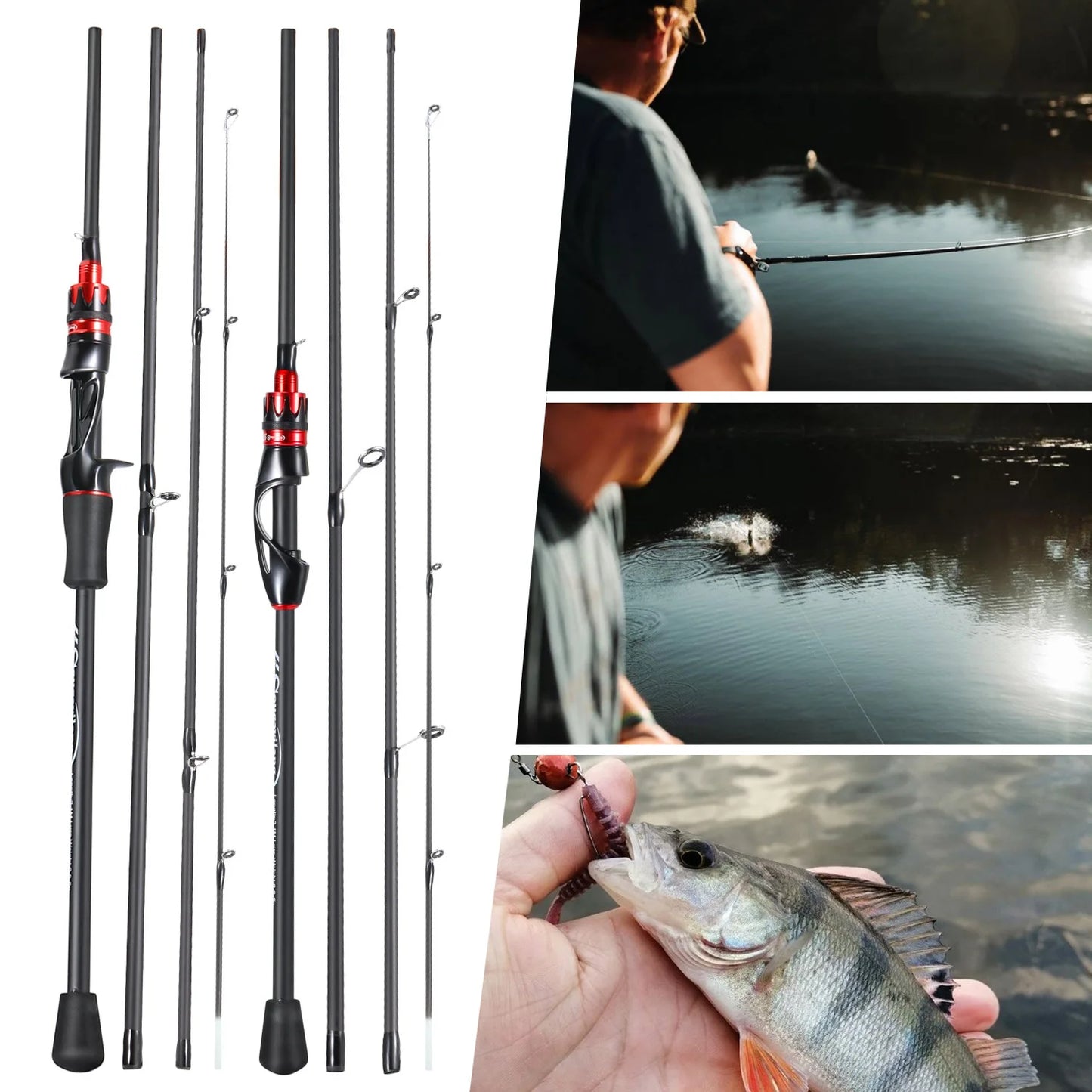 Beach Camp Casting Spinning Fishing Rod 2.1m UltraLight Carbon Fiber Rod Pole 4 Section with EVA Handle 0.8-5g Lure Weight