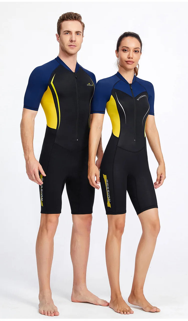 Beach Camp Men Women New Couple Diving Suit One-piece Sunscreen Swimsuit Short-sleeved Shorts 1.5mm Snorkeling Surfing Warm Shorty Wetsuit