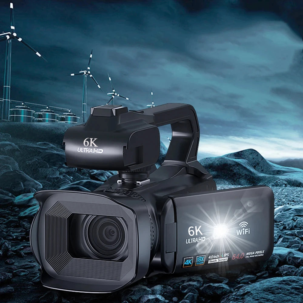 Beach Camp 6K 60FPS Professional Camcorder for Photography 64MP WiFi Livestream Webcam Video Cameras 18X Digital Zoom YouTube Vlog Recorder