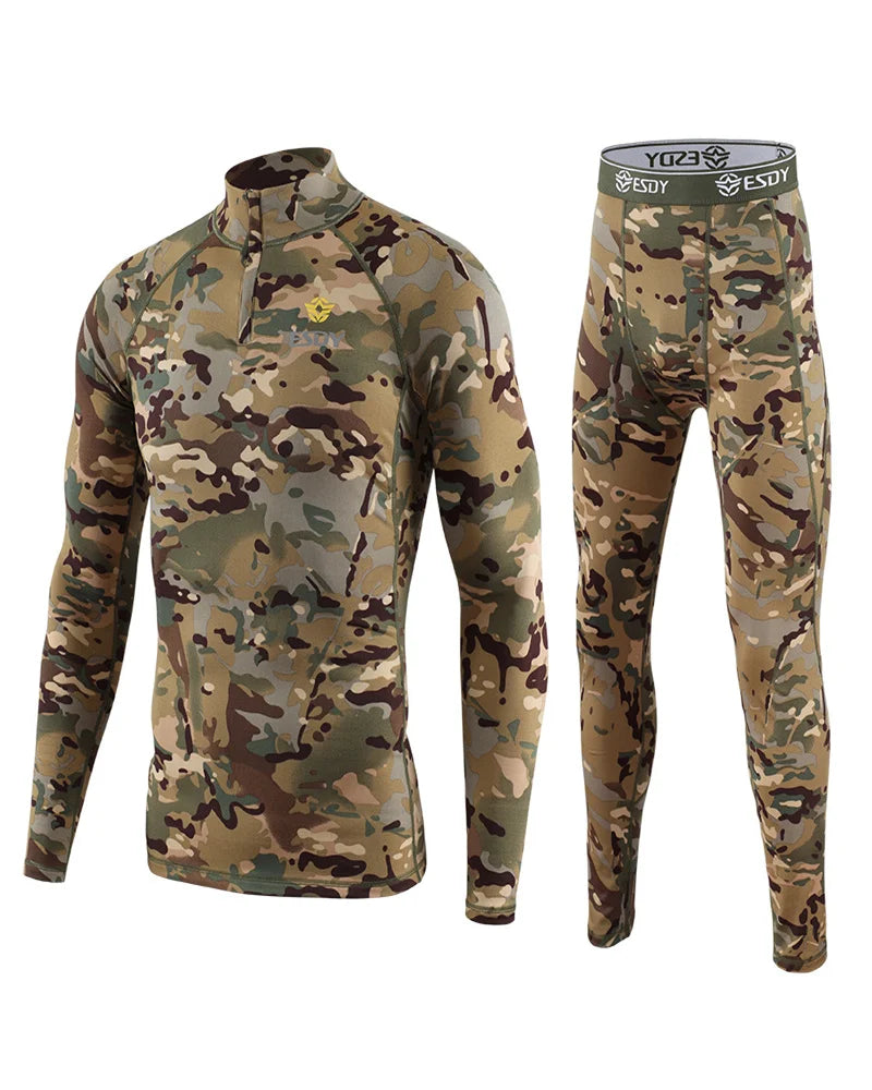 Beach Camp New Outdoor Sports Underwear Camo Training Long-Sleeved Tops + Pants Suit Fitness Camping Army Hiking Hunting Underwear Clothes
