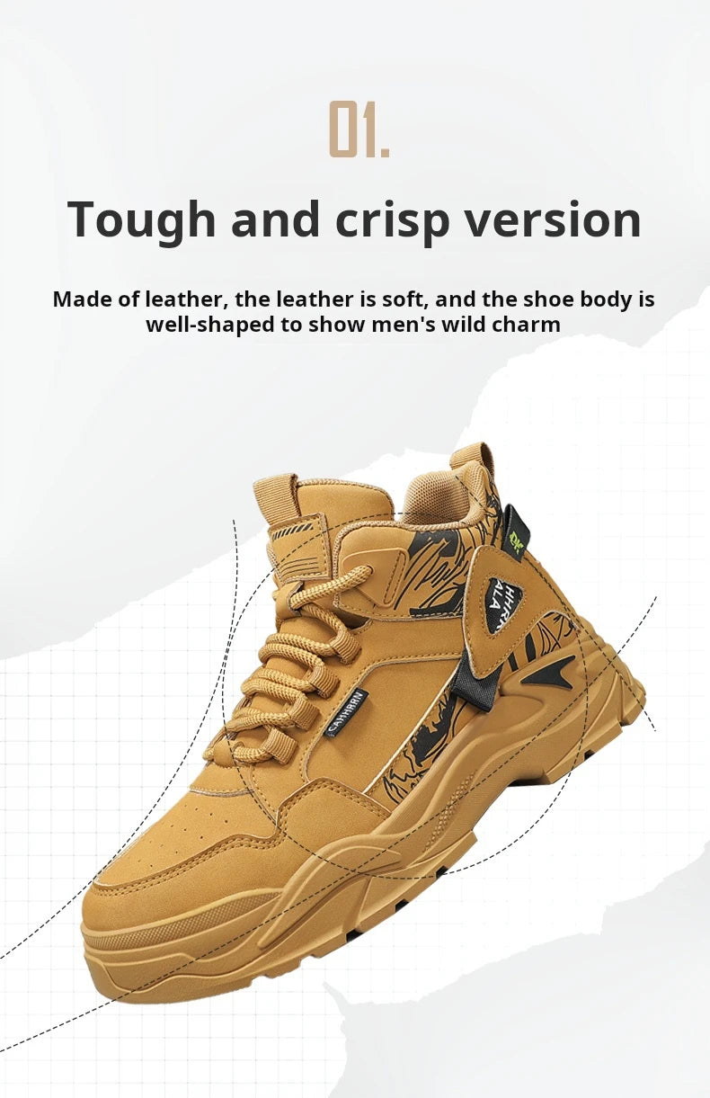 New Outdoor Boots Men's High Top British Style Cargo Short Boot Help Men's Outdoor Leisure Mountaineering Boots