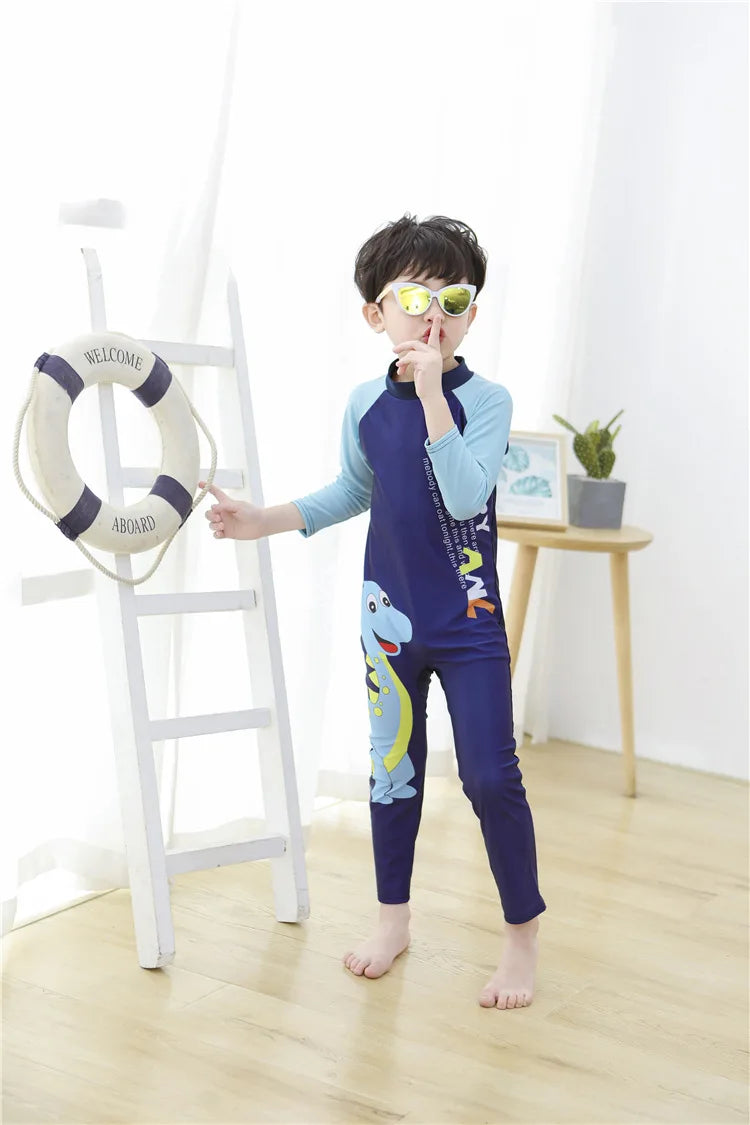 Beach Camp Children's Swimsuit Bathing Suits for Boys and Girls One-piece Swimsuit Cartoon Long Sleeved Beachwear Jumpsuit Surfing Suit