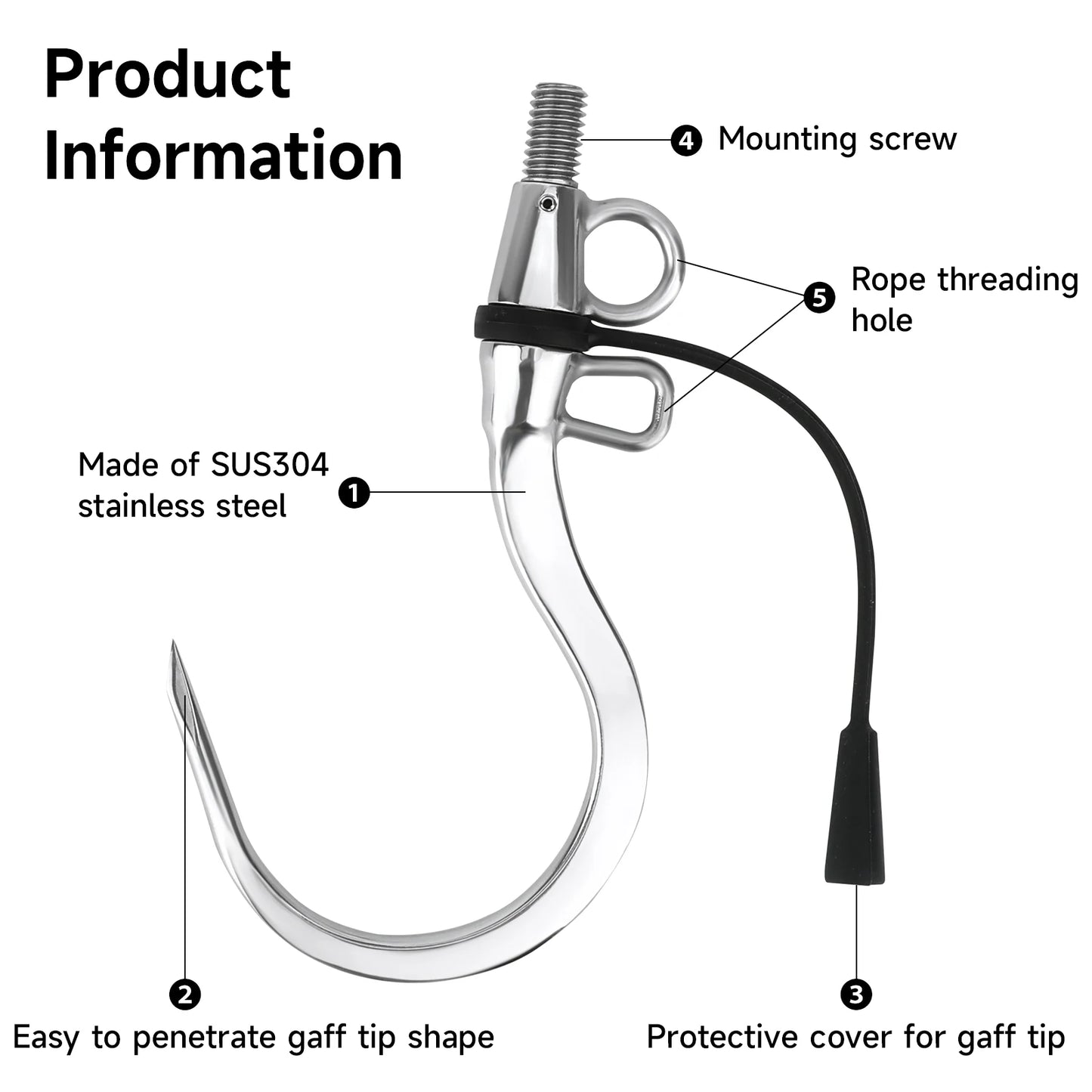 SANLIKE Double Hole Fishing Spear Hook with 1/2 UNC Stainless Steel Fish Gaff for Freshwater Saltwater Fishing Tool Accessories