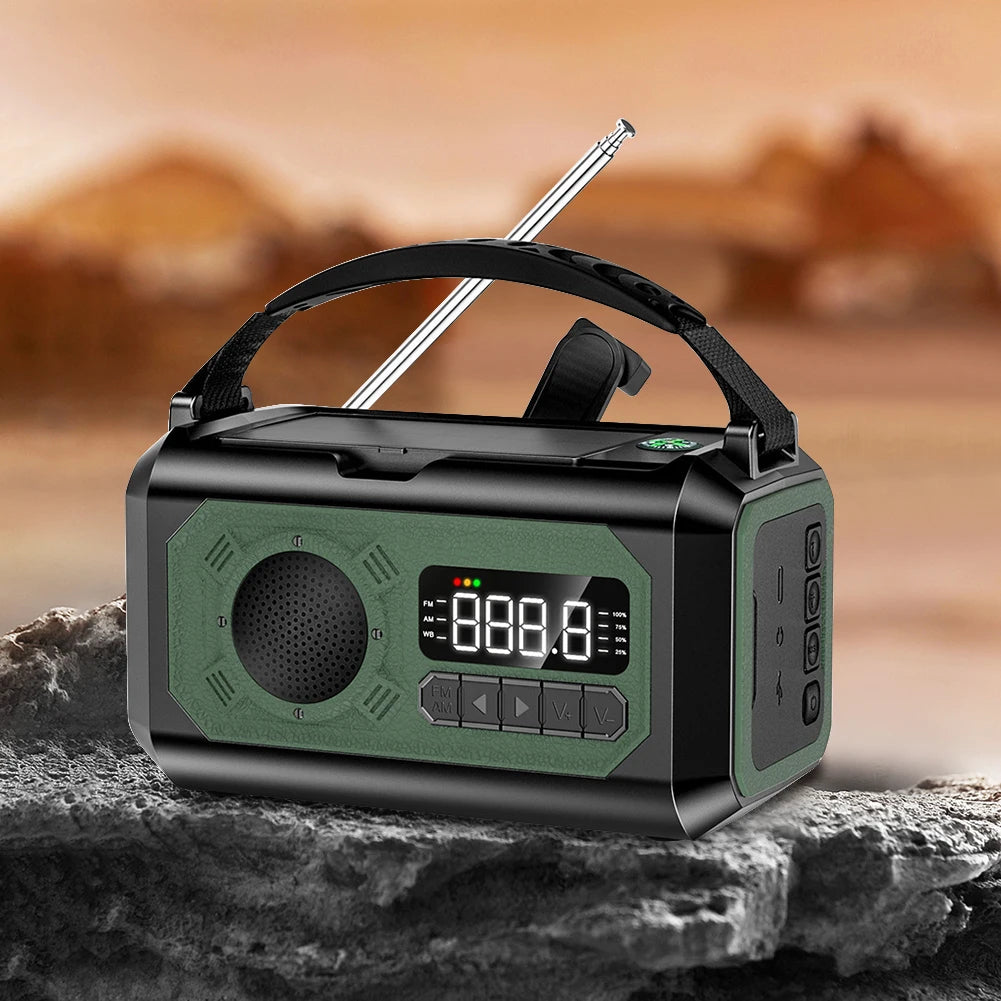 Beach Camp 12000mAh AM/FM/NOAA Emergency Radio Mini Portable Radio Solar Hand Crank Wnid-up Weather Alert Emergency Radio Survival Lamp