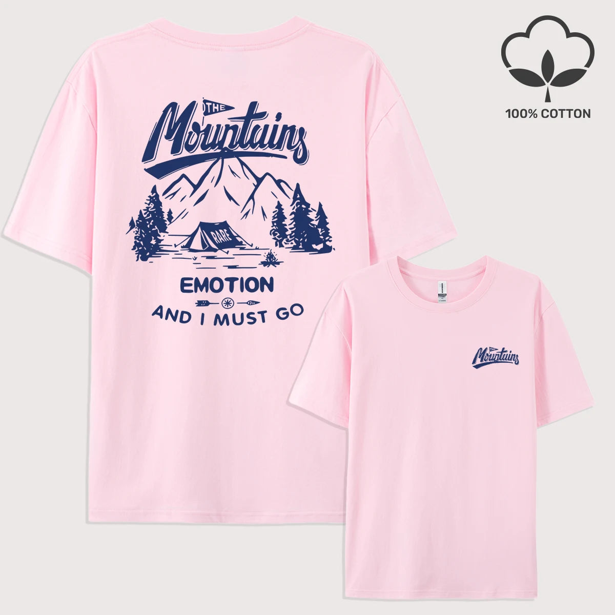 Mountains Go Camping Emotion Design T Shirt Man All-Natch Hip Hop T-Shirts Trendy Cotton Sportswear Summer Loose Clothes