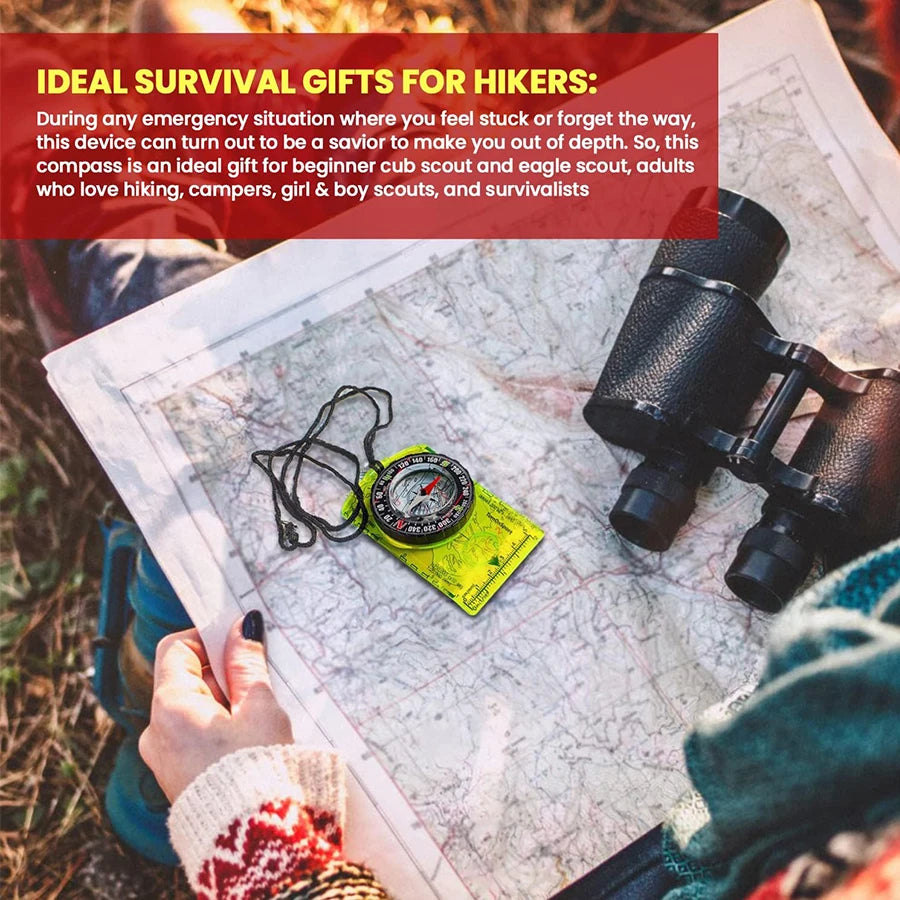Professional Waterproof Camping Compass - Hiking Backpack Essential, Survival Gift for Outdoor Navigation & Map Reading