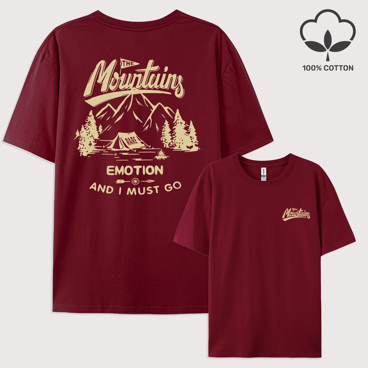 Mountains Go Camping Emotion Design T Shirt Man All-Natch Hip Hop T-Shirts Trendy Cotton Sportswear Summer Loose Clothes