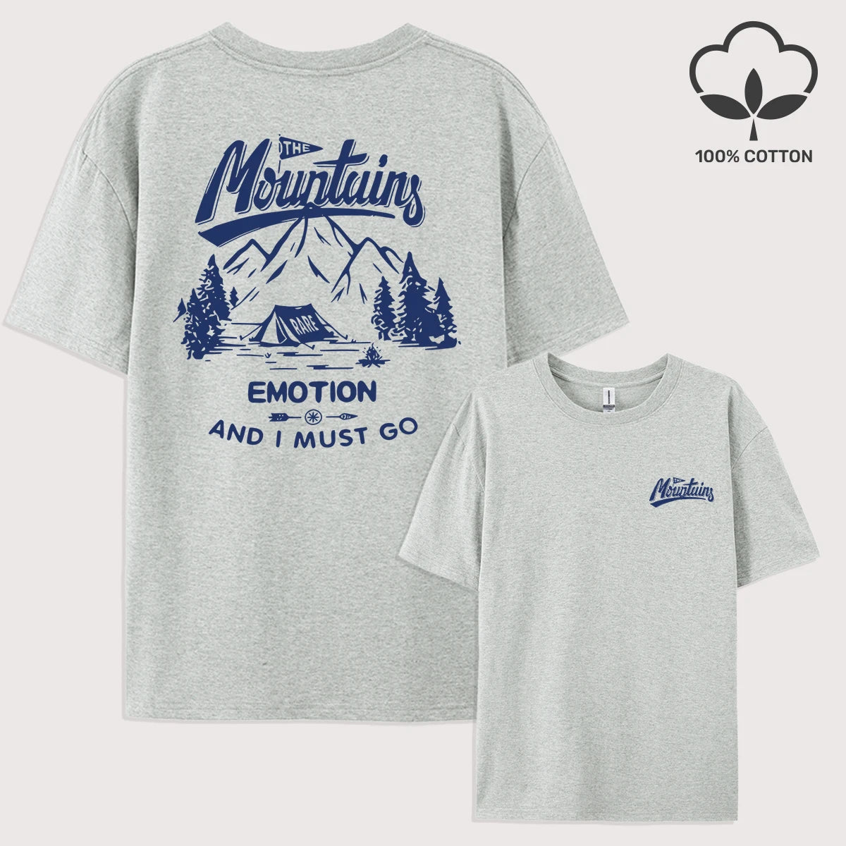 Mountains Go Camping Emotion Design T Shirt Man All-Natch Hip Hop T-Shirts Trendy Cotton Sportswear Summer Loose Clothes
