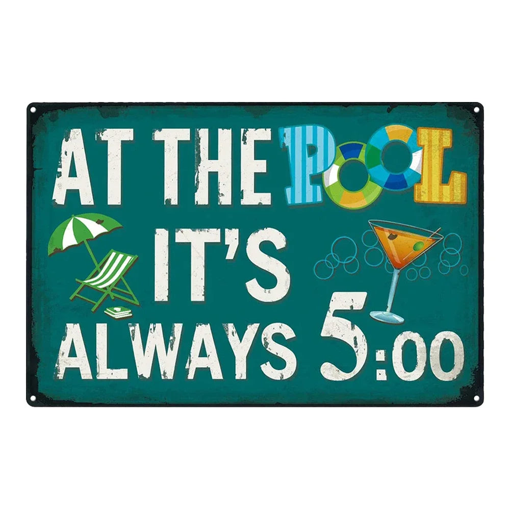 Beach camp Pool Rules Sign for Outdoor, Backyard Metal Swimming Pool Sign, No Diving No Running No Peeing No Lifeguard on Duty Sign