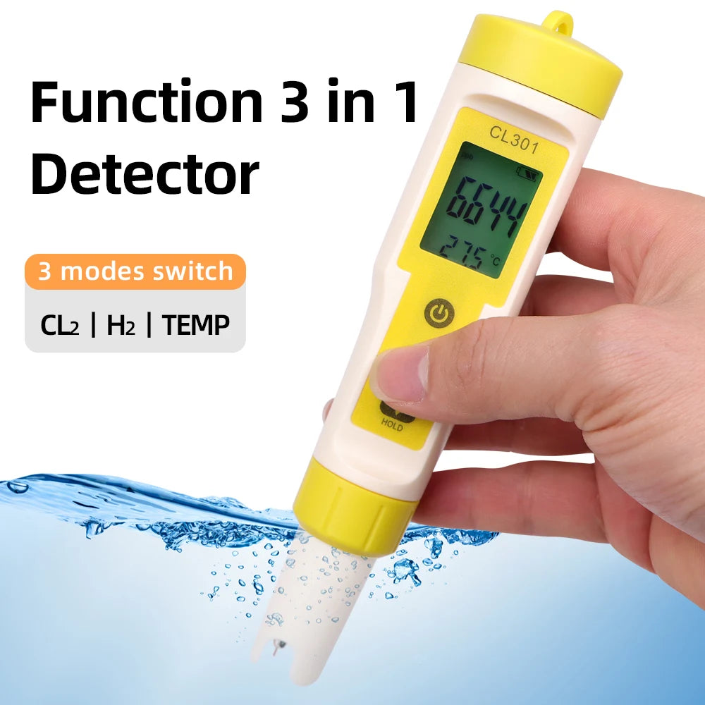 Beach Camp 5 in 1 Chlorine Meter PH/CL2/H2/ORP/Temperature Meter Water Quality Tester for Pools Drinking Water Aquarium Aquaculture