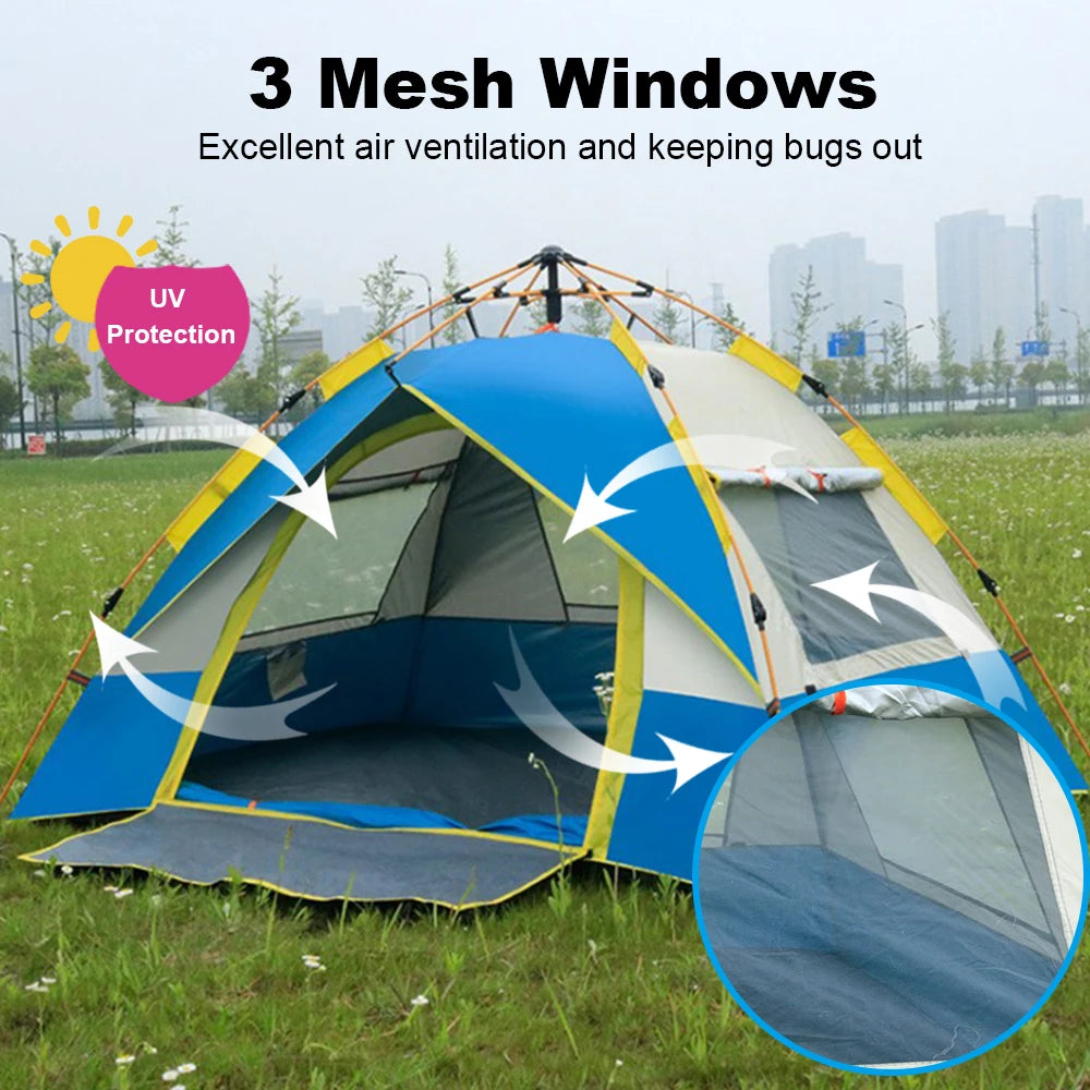 Beach Camp Outdoor Pop-Up Tent Waterproof Portable Instant Automatic Camping Tent for 2-3/3-4 Person Family Tent Camping Backpacking 2024