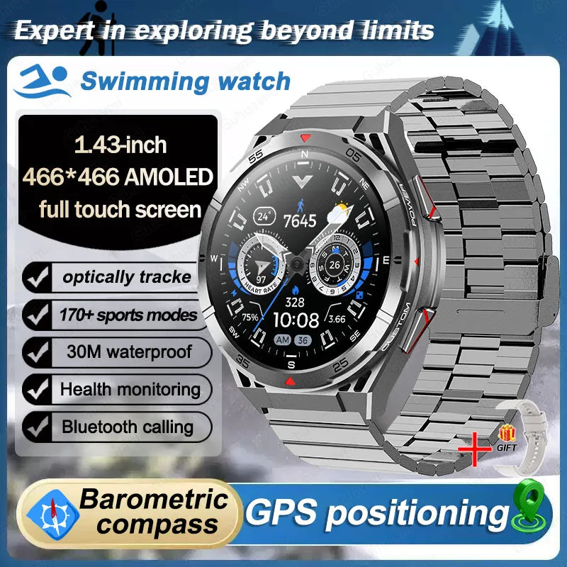 Beach Camp Swim Smartwatch Outdoor GPS Watch Sports Fitness Tracker Health Military Waterproof Watch BT5.3 Call Smart Watch for Android iOS