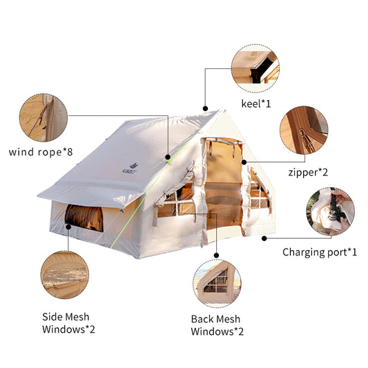 Beach Camp Large Inflatable Tent Tents for Outdoor Camping, Waterproof and Sunscreen, Family Dinner, 3-4 People
