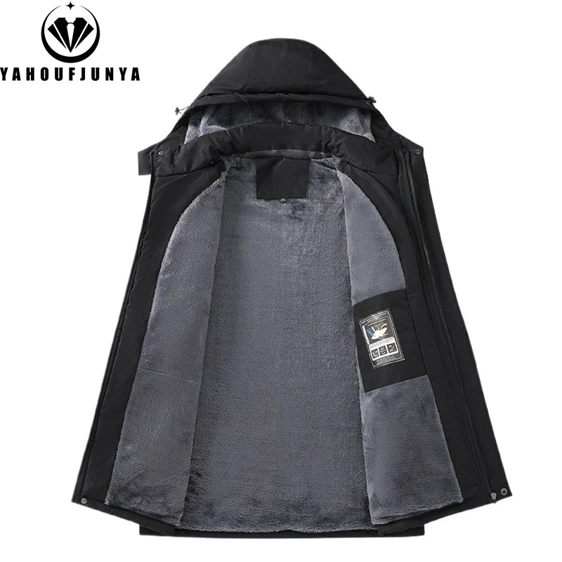 Beach CampWinter Men Outdoor Windbreak Camping Skiing Jacket Hiking Men Removable Hooded Plus Thick Warm Comfortable Jacket Coat Male 7XL