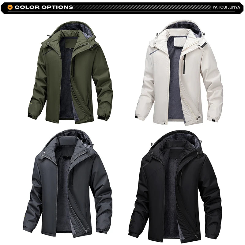 Beach CampWinter Men Outdoor Windbreak Camping Skiing Jacket Hiking Men Removable Hooded Plus Thick Warm Comfortable Jacket Coat Male 7XL