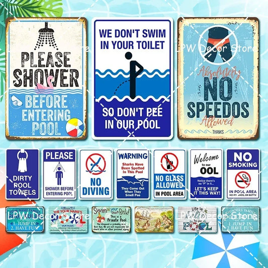Beach Camp Swimming Pool Signs Pool Rules Metal Tin Signs Metal Posters Wall Signs For Kitchen Farm Bar Wall Decor