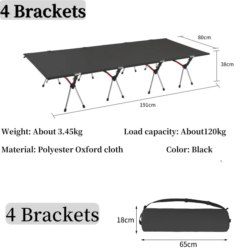 Beach Camp Cot Camping  Bed Aluminum Alloy Folding Bed Ultra-Light Lightweight Outdoor Camping Tent Self-Driving Lunch Break 4 Rods