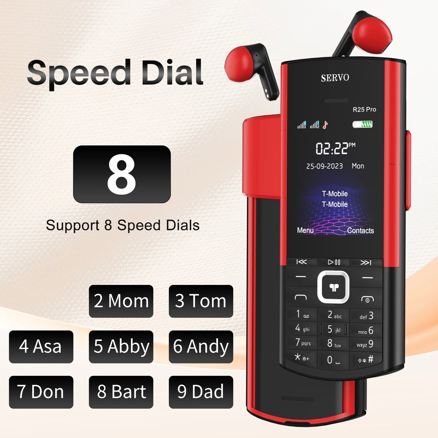 SERVO R25 PRO Button Mobile Phone Built-in TWS Earphones Dual SIM Standby Speed Dial Blacklist FM Radio 2G GSM Feature Cellphone