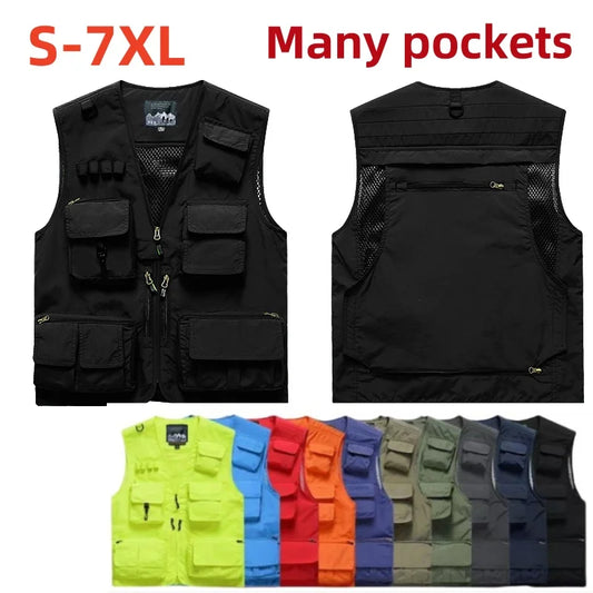 Camping Work Vest Multi Pocket Hunting Multipocket Man Fashion Leather Vests for Men Sleeveless Jacket Summer Mesh Motorcyclist