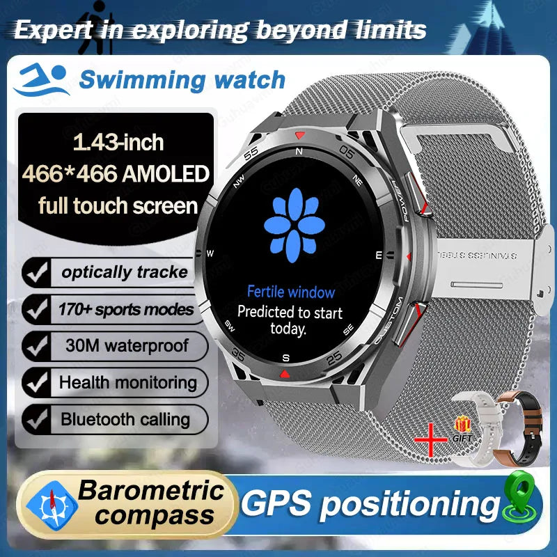 Beach Camp Swim Smartwatch Outdoor GPS Watch Sports Fitness Tracker Health Military Waterproof Watch BT5.3 Call Smart Watch for Android iOS