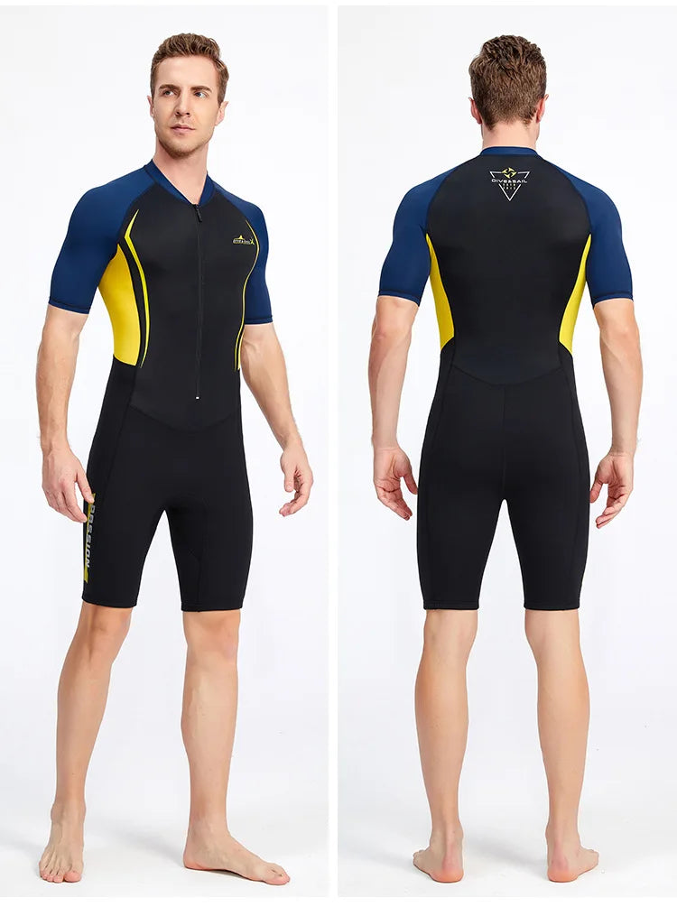 Beach Camp Men Women New Couple Diving Suit One-piece Sunscreen Swimsuit Short-sleeved Shorts 1.5mm Snorkeling Surfing Warm Shorty Wetsuit