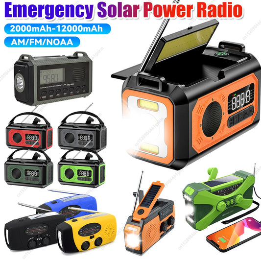 Beach Camp 12000mAh AM/FM/NOAA Emergency Radio Mini Portable Radio Solar Hand Crank Wnid-up Weather Alert Emergency Radio Survival Lamp