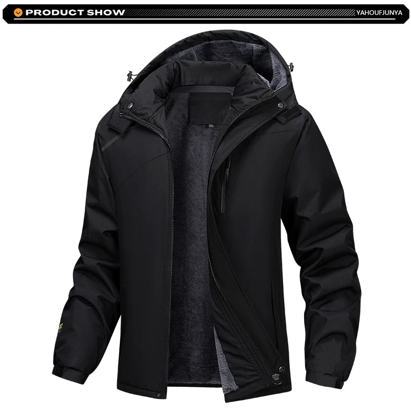 Beach CampWinter Men Outdoor Windbreak Camping Skiing Jacket Hiking Men Removable Hooded Plus Thick Warm Comfortable Jacket Coat Male 7XL