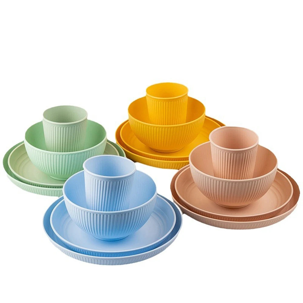 24Pcs Plastic Dining Plate Bowl Cup Tableware Set for 6 People Dinner Dessert Plate Set Outdoor Camping Party