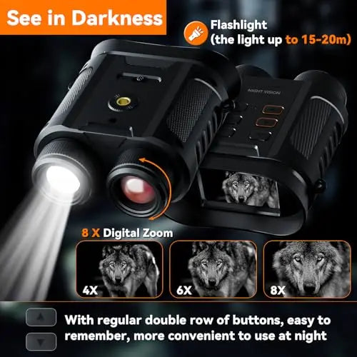 Night Vision Binoculars, FHD Infrared Hunting Night Vision 8X Digital Zoom, Night-Vision Scope  Hunting Camping Save Photo Video