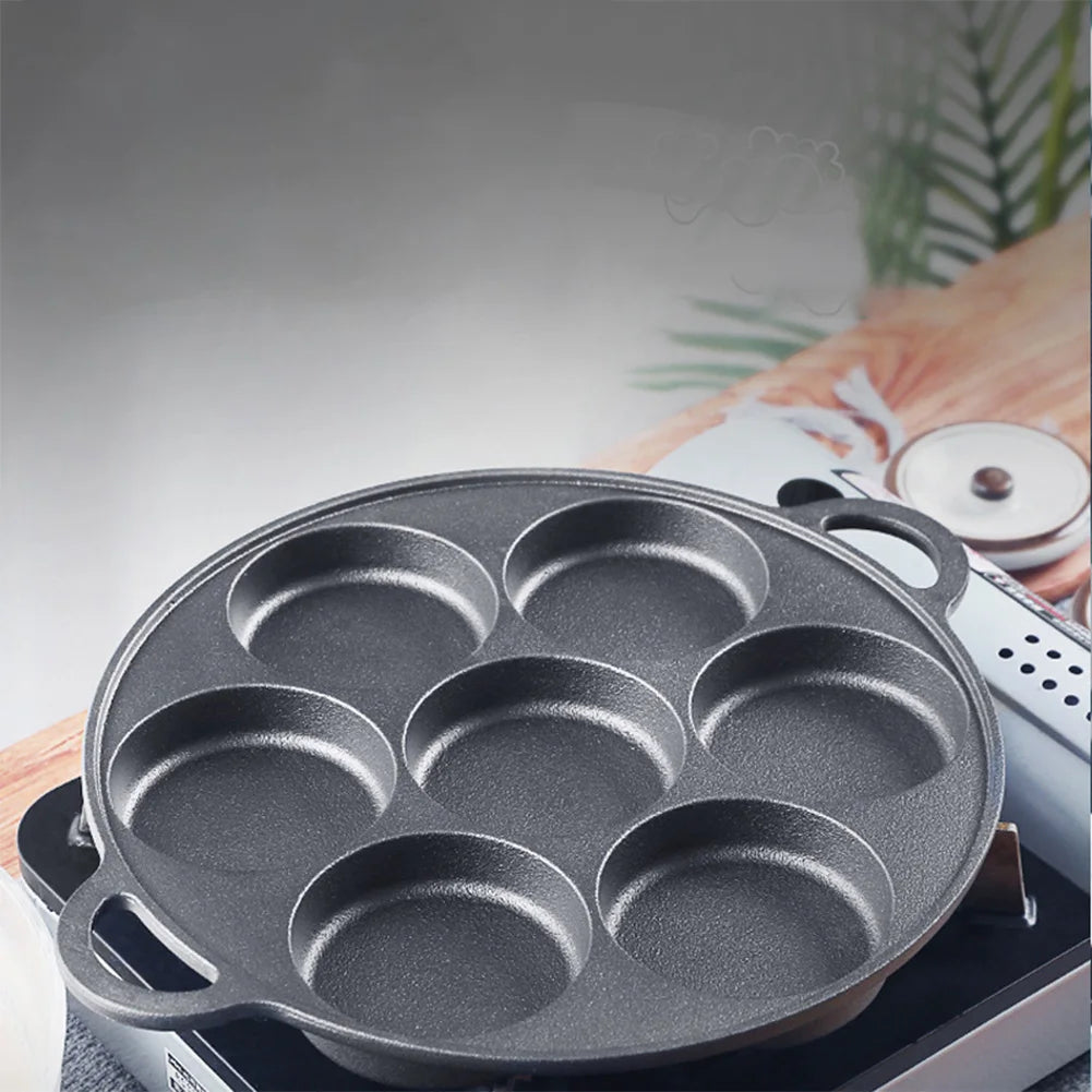 Beach Camp 7-3 Hole Non-Stick Kitchen Cooking Ham Pan Breakfast Maker Cookware Cast Iron Egg Pie Frying Pot Takoyaki Pan for Gas Stove