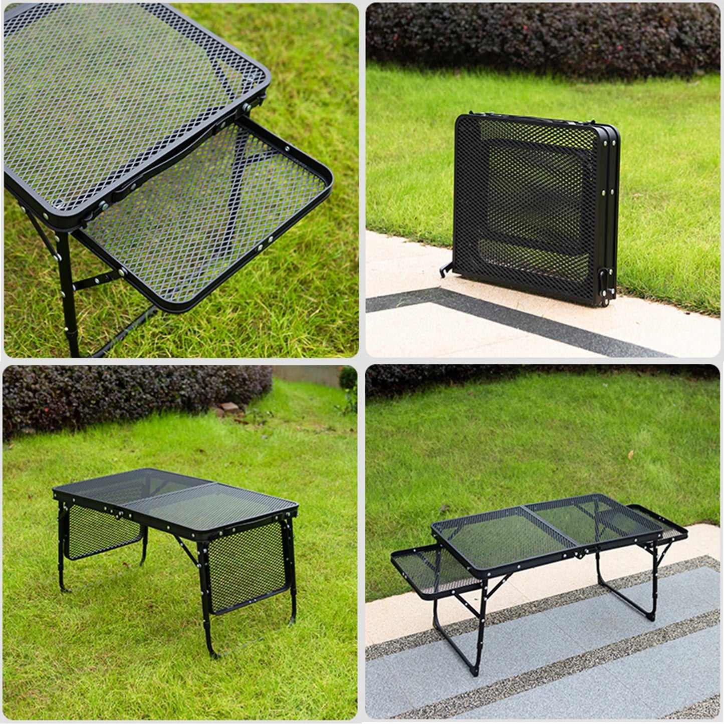 Beach Camp Camping Table Iron Mesh Folding Table Portable Outdoor Camping With Lifting Shelf Aluminium Alloy Dining Table