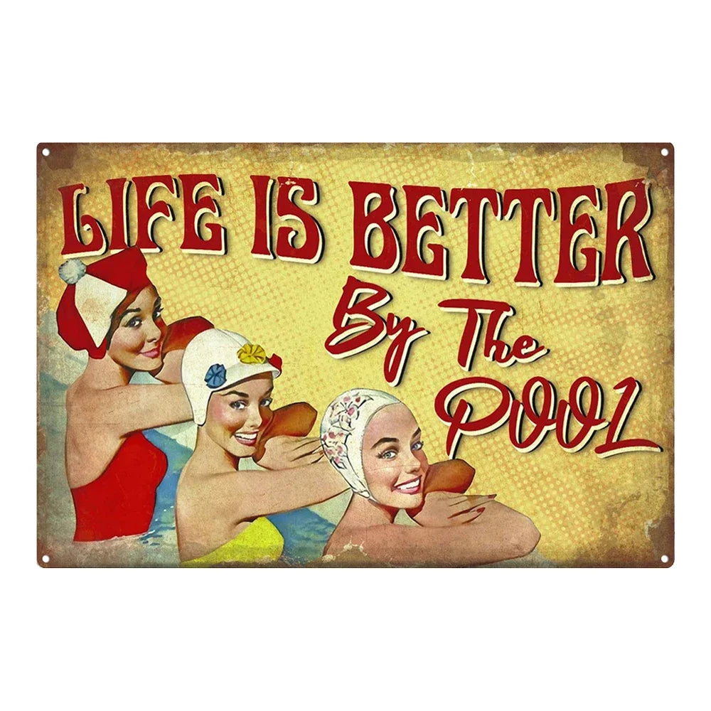 Beach camp Pool Rules Sign for Outdoor, Backyard Metal Swimming Pool Sign, No Diving No Running No Peeing No Lifeguard on Duty Sign