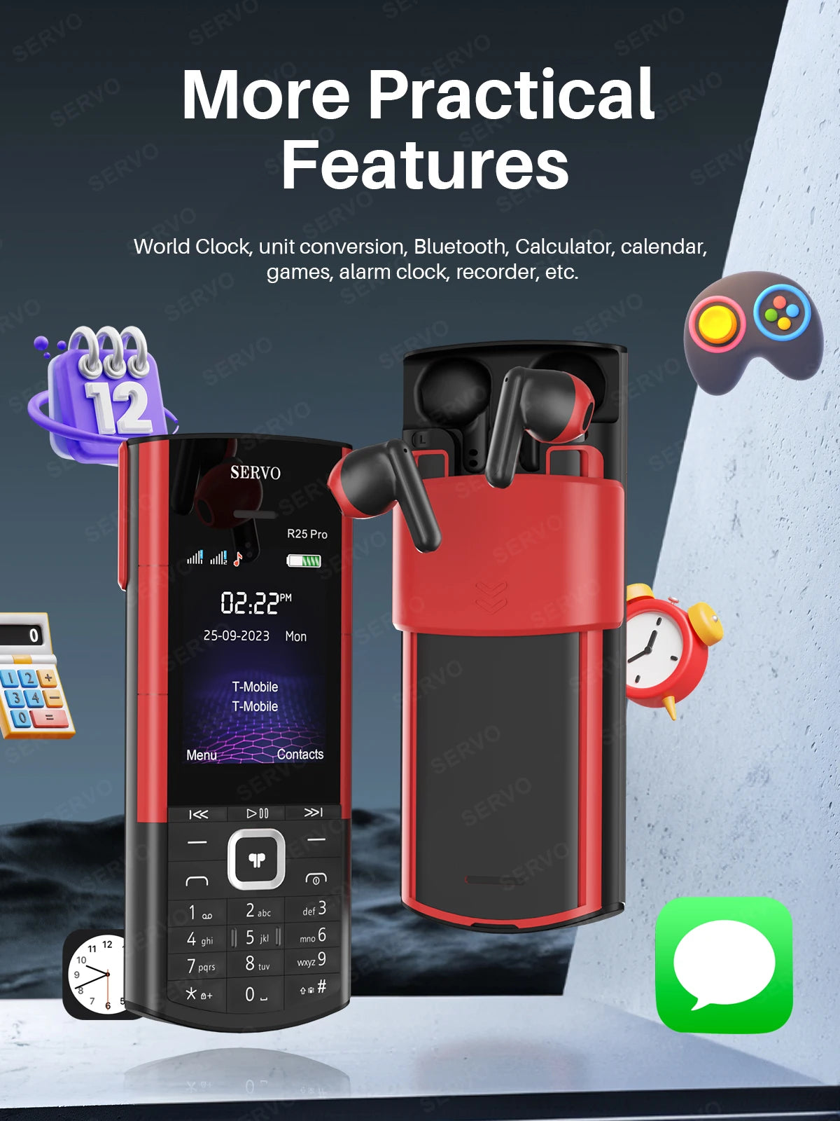 SERVO R25 PRO Button Mobile Phone Built-in TWS Earphones Dual SIM Standby Speed Dial Blacklist FM Radio 2G GSM Feature Cellphone