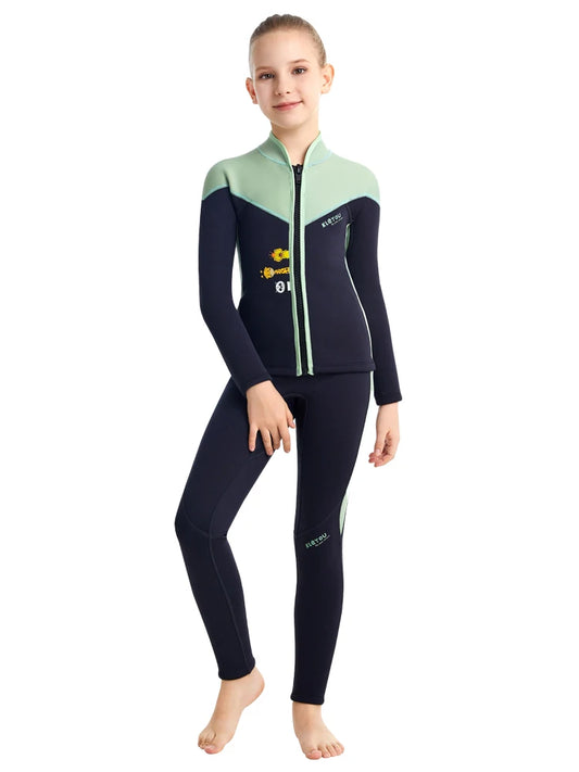 Beach Camp Two-Piece Neoprene Swimsuit for Kids, Professional Swimwear for Boys and Girls, Surfing Wetsuit Diving Suits, Bathing Suit