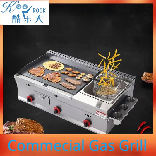 Commercial gas furnace, Combination machine for grilling and frying, Setting up a stall Snack sales for pancake Braised Squid