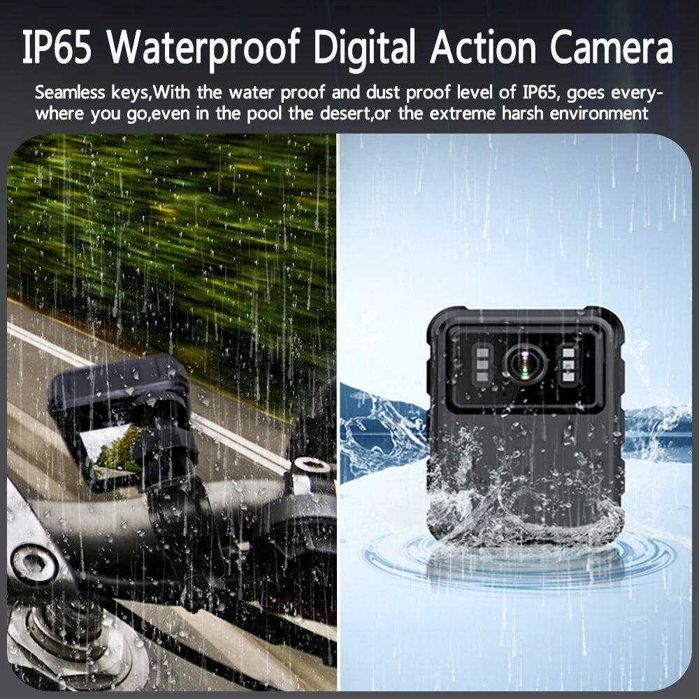 Beach Camp Mini Body Camera, Police Portable IP65 Waterproof Mounted Cam with 2"Screen, Body/Bike Clip, Wearable Cam, Law Enforcement Recorder
