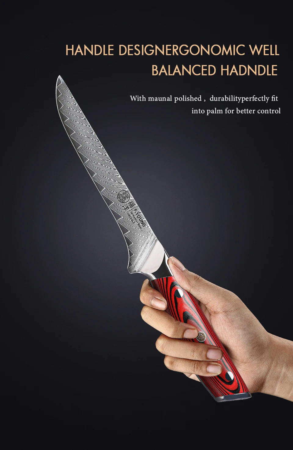 Beach Camp 6.5" Damascus Steel Boning Knife Butcher Cleaver Utility Fish Slicer Ham Chef Cooking Tools G10 Handle Kitchen Knives