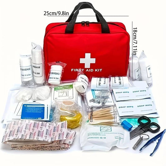 Multi-purpose First Aid Kit with Carry Bag - for outdoor adventures, hunting, hiking and camping - includes camping gear