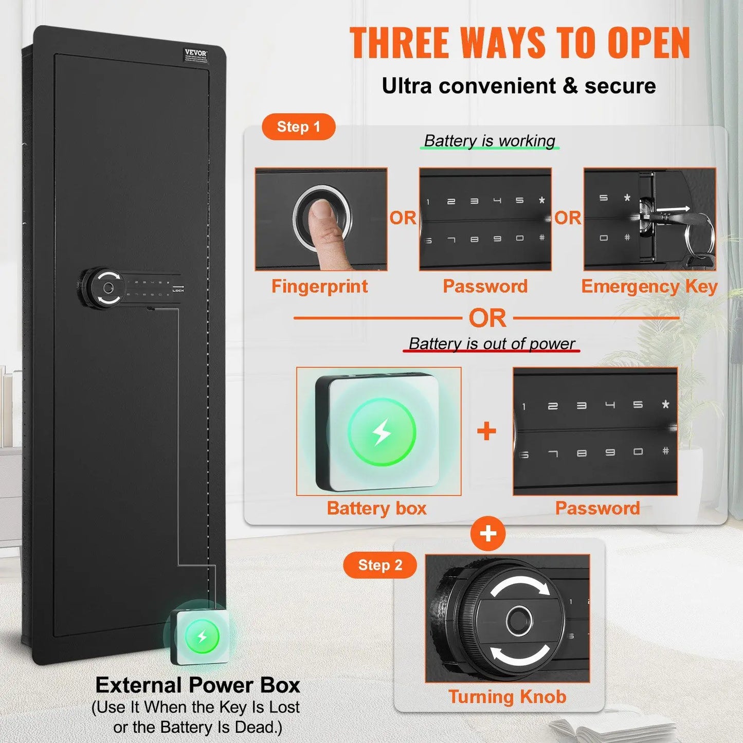 42.91" Tall Wall Gun Safe, 4-Tier Hidden Gun Safe with Keypad & Fingerprint, 3 Removable Shelves & 6 Key Holders, Q235 Cold-Roll